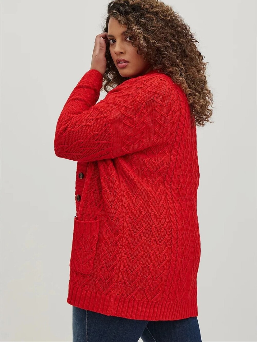 torrid Red Cable-Knit Open Cardigan - Picture 2 of 6